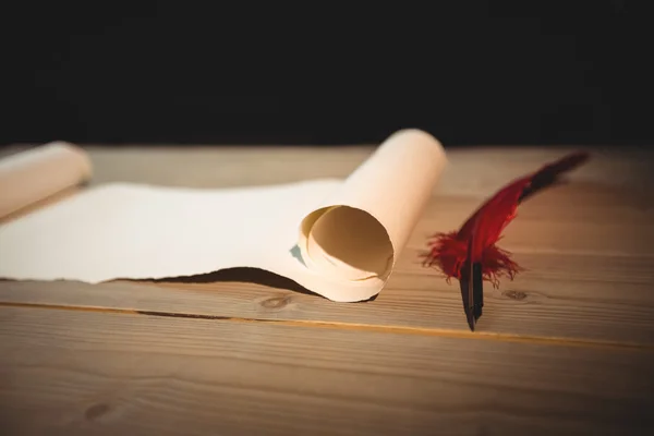 Old blank scroll paper and quill — Stock Photo, Image