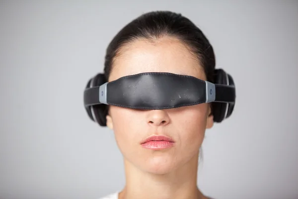 Woman using virtual video glasses — Stock Photo, Image