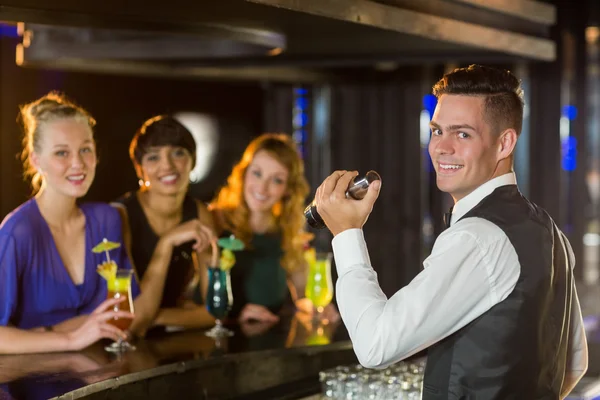 Waiter and beautiful woman standing — Stock Photo, Image