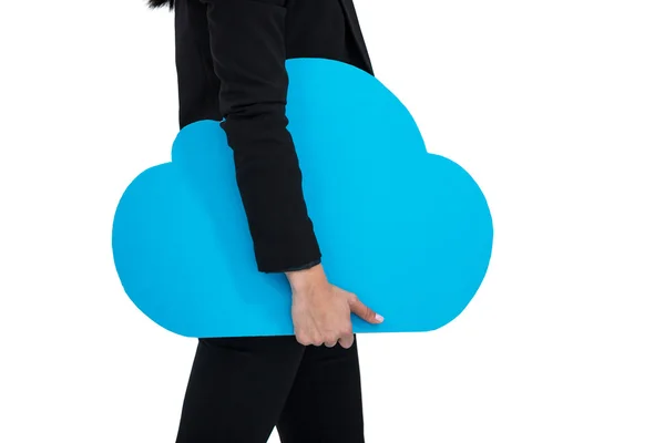 Businesswoman holding cloud symbol — Stockfoto