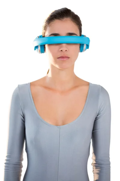 Woman in exercise outfit using virtual video glasses — Stock Photo, Image