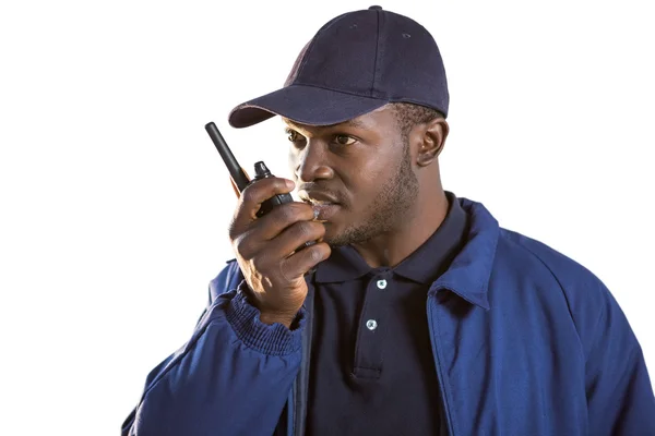 Oficial de seguridad hablando en walkie-talkie —  Fotos de Stock