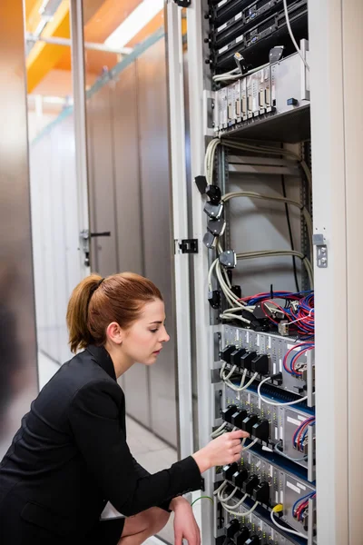 Technician examining server — ストック写真