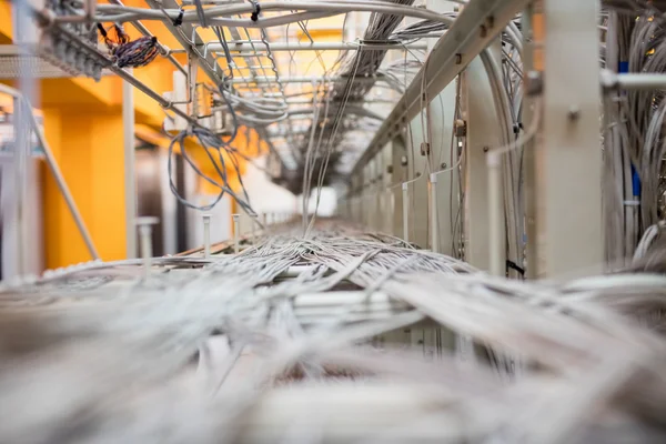 Primer plano de cables y cables en el casillero del servidor — Foto de Stock