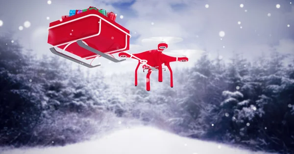 Drone tirant chirstmas traîneau — Photo