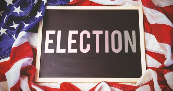 Election text against american flag on chalkboard — Stock Photo, Image