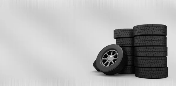 Filas de neumáticos contra textura metálica — Foto de Stock