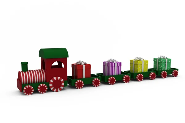 Ajándék dobozok szállító vonat modell — Stock Fotó
