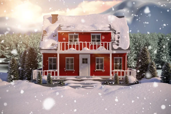 나무와 빨간 집 — 스톡 사진