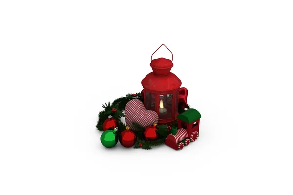 Lantern with Christmas accessories — Stock Photo, Image