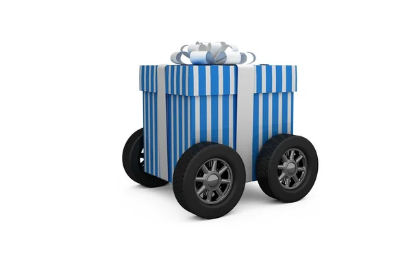 Gift box with wheels — Stock Photo, Image