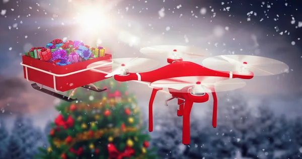 Drone volant tirant chirstmas traîneau — Photo