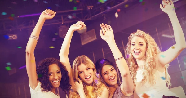 Pretty girls with arms up — Stock Photo, Image