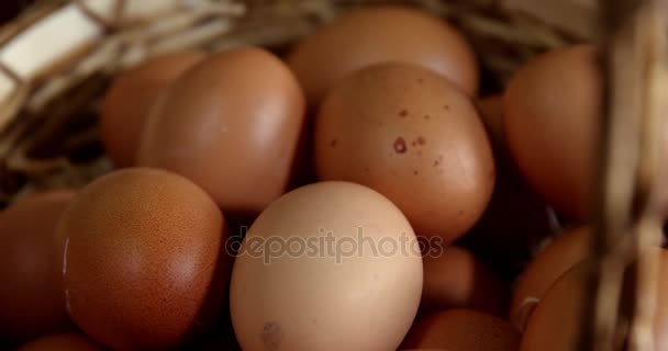 Huevos en canasta de mimbre — Vídeos de Stock