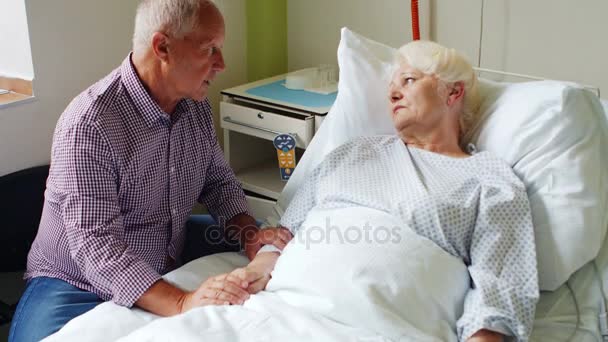 Старший мужчина утешает старшую женщину — стоковое видео