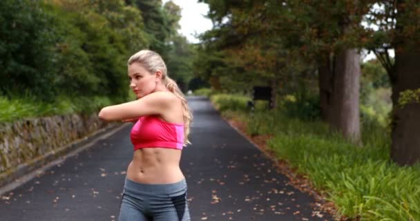 Mulher exercitando no parque — Vídeo de Stock