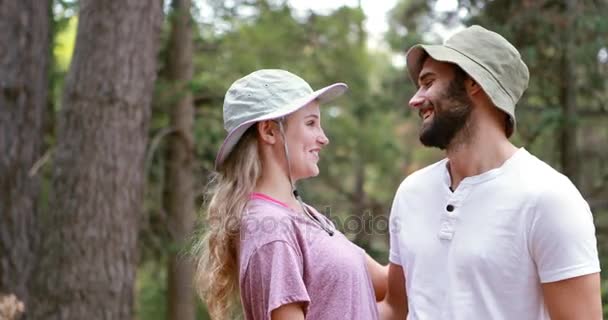 Hiker couple romancing at countryside — Stock Video