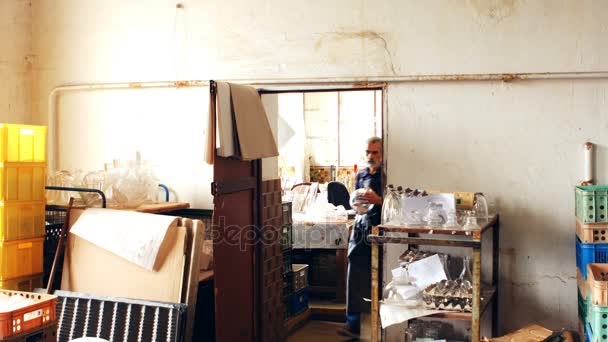 Ventilador examinando vidrio — Vídeos de Stock