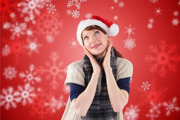 Donna premurosa a Babbo Natale cappello — Foto Stock