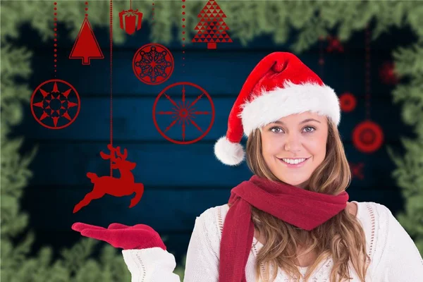 Woman in santa costume gesturing — Stock Photo, Image