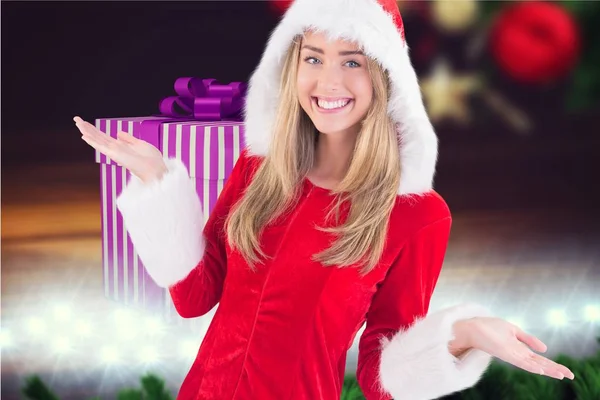 Woman in santa costume gesturing — Stock Photo, Image