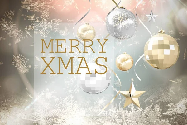 Julhälsning på Silver bakgrundsdesign — Stockfoto