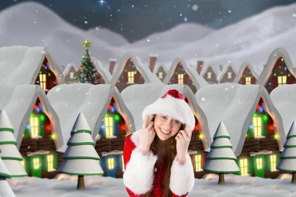 Donna felice in costume da Babbo Natale — Foto Stock