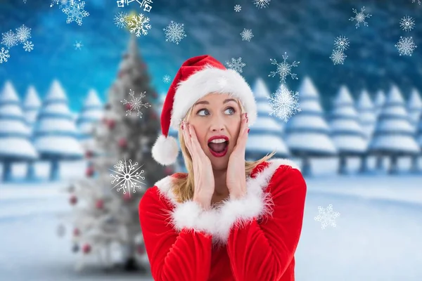 Mulher surpresa em Santa traje — Fotografia de Stock