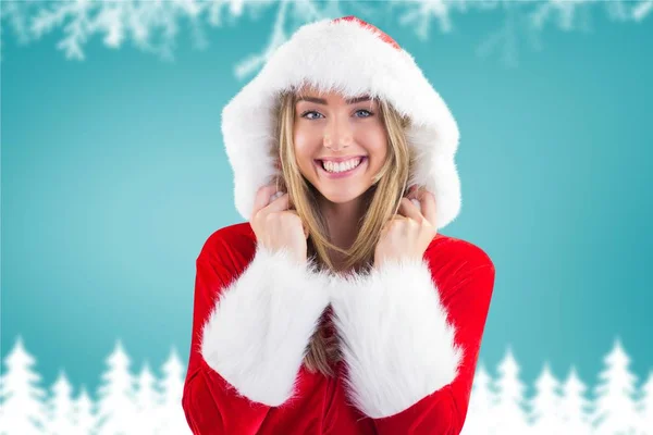Femme excitée en costume de Père Noël — Photo