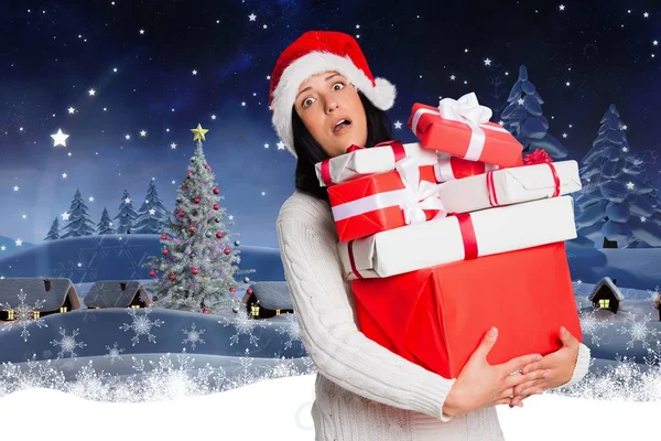 Verwirrte Frau mit Weihnachtsmütze — Stockfoto