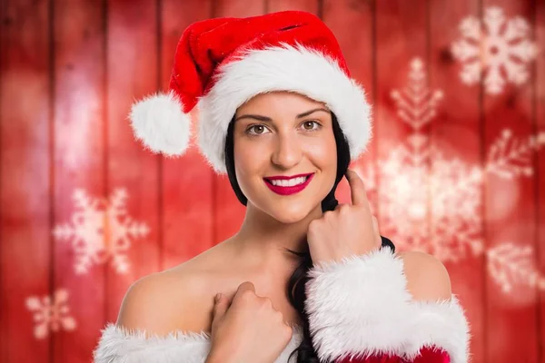 圣诞老人服装微笑的女人 — 图库照片