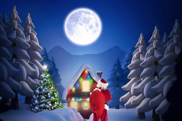 Santa claus standing outside the house — Stock Photo, Image