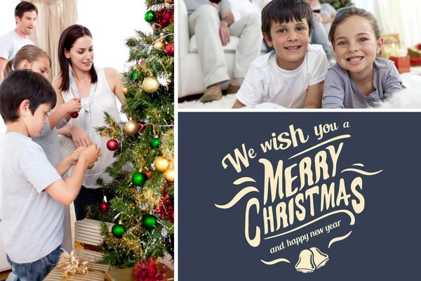 Feliz familia y diseño de mensaje de Navidad — Foto de Stock