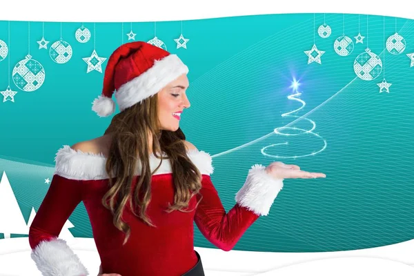 Frau im Weihnachtsmannkostüm gestikuliert — Stockfoto