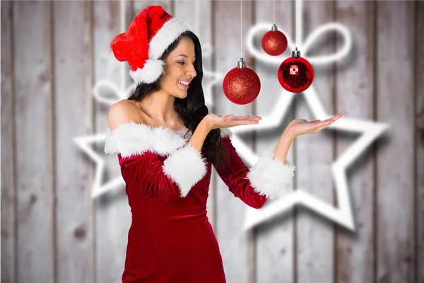 Woman in santa costume gesturing — Stock Photo, Image