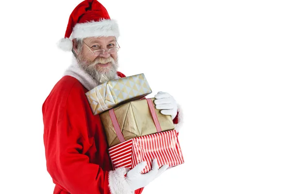 Retrato de Papai Noel segurando um presente — Fotografia de Stock
