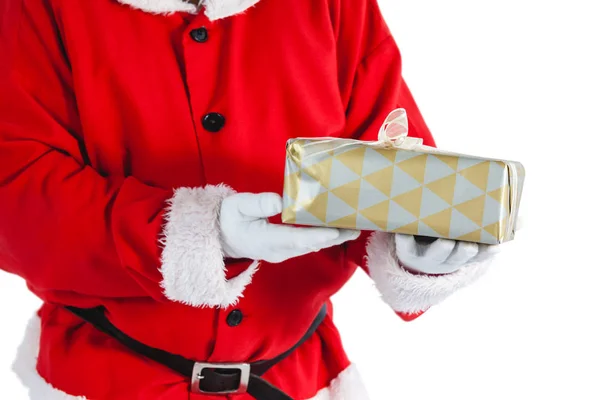 Der Weihnachtsmann hält eine Geschenkschachtel — Stockfoto