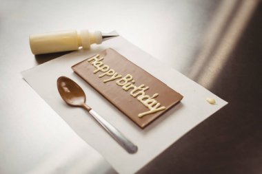 birthday written on chocolate plaque clipart