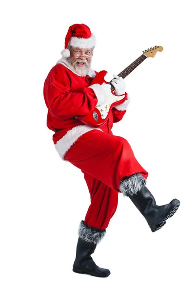 Santa Claus sonriente tocando una guitarra — Foto de Stock