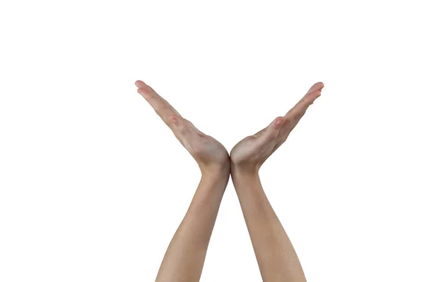 Mãos gesticulando contra fundo branco — Fotografia de Stock