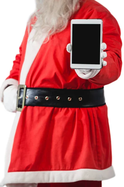 Weihnachtsmann zeigt digitales Tablet — Stockfoto