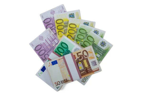 Eurosetelit rahaa valkoisella — kuvapankkivalokuva
