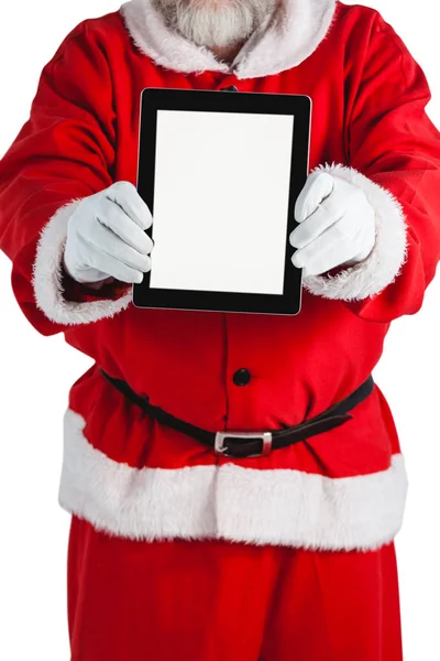 Père Noël montrant tablette numérique — Photo