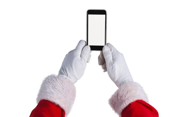 Santa claus holding mobile phone — Stock Photo, Image