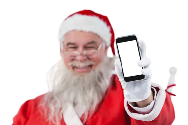 Santa claus montrant le téléphone mobile — Photo