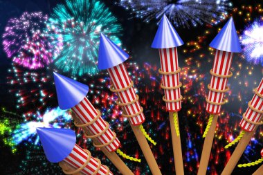 Rockets for fireworks against colourful fireworks clipart