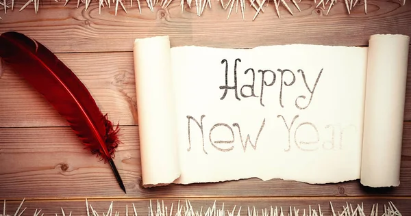 Feliz año nuevo contra el pergamino en blanco — Foto de Stock