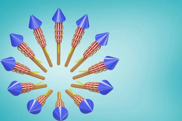 Foguetes para fogos de artifício contra vinheta azul — Fotografia de Stock