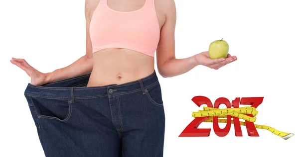 Mulher mostrando cintura depois de perder peso — Fotografia de Stock