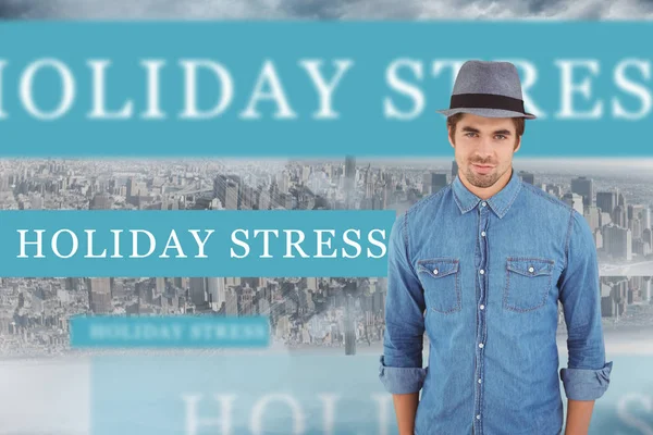 Palavra stress de férias e hipster confiante — Fotografia de Stock